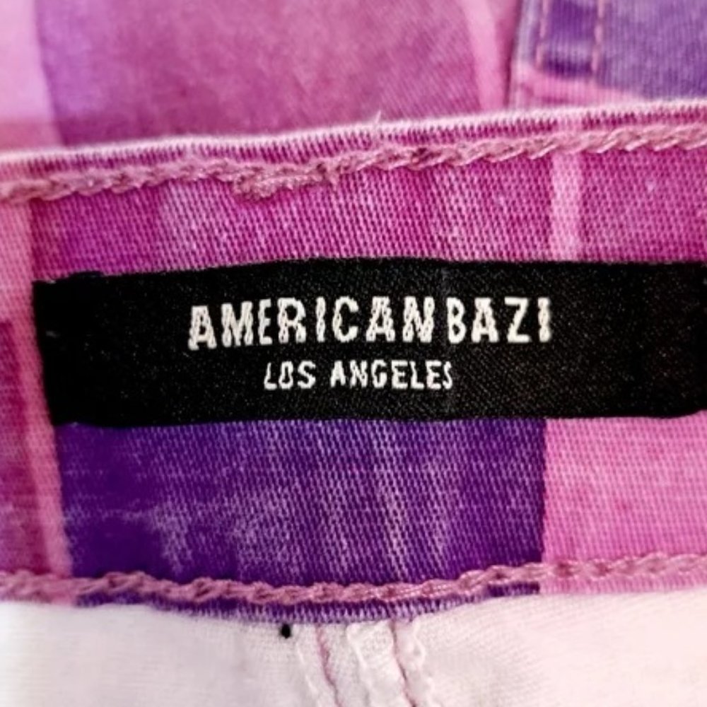💥RETRO CHIC💥Dolls Kill American Bazi Checkered Flare Jeans in Purple/Plum/Pink - Picture 10 of 12